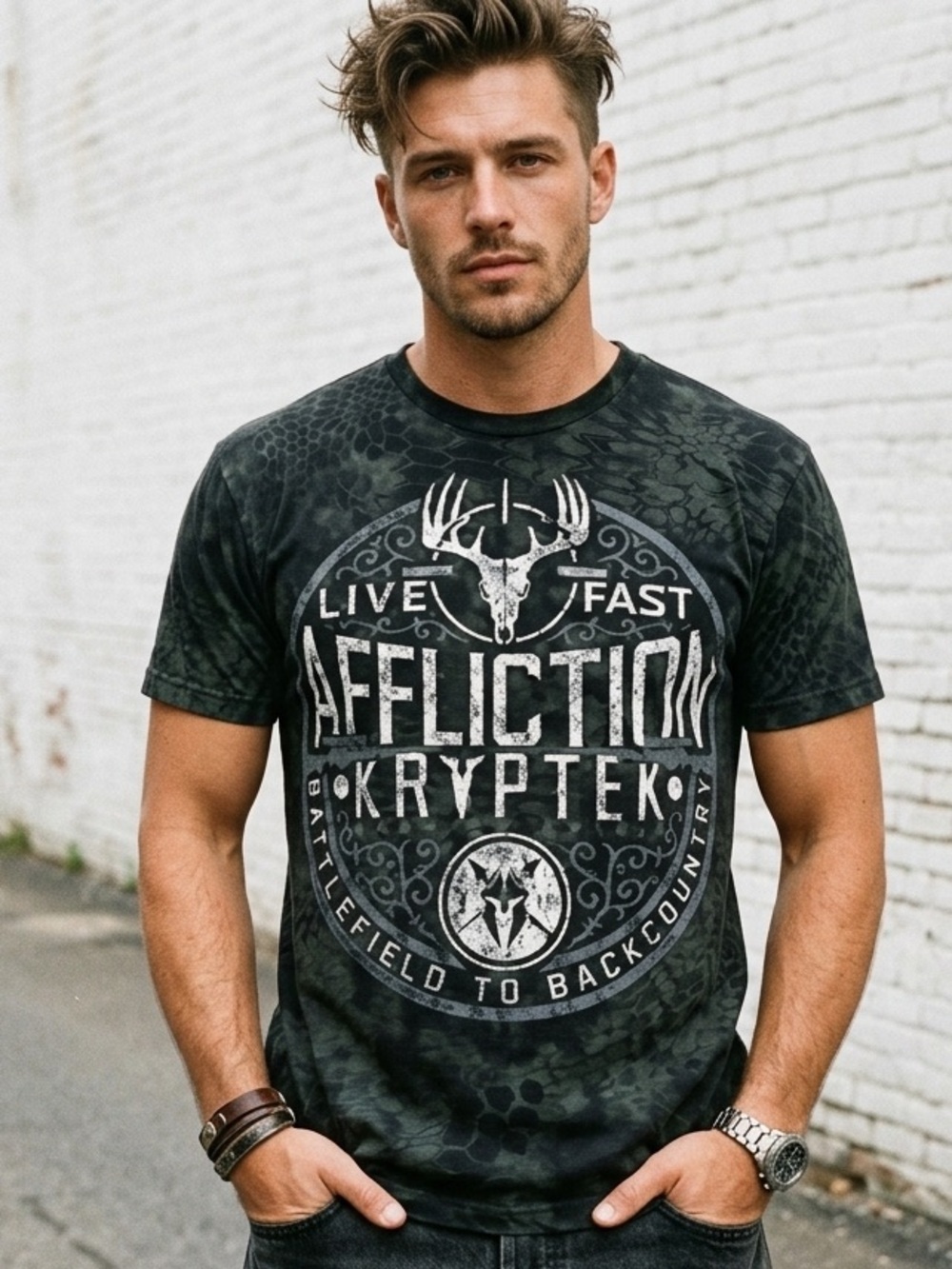 Affliction x Kryptek Camo Graphic T-Shirt Mens 3XL Battleground To Backcountry